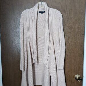 Slouchy Librarian Cozy Cardigan Size L Beige Novelty Stitch Waterfall Academia
